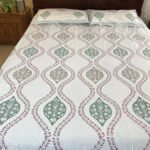 Grey and Pink Floral Hand Block Printed Bedsheet (300 TC)