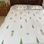 Green and Blue Floral Handblock Print Bedsheet (300 TC)