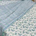 Blue Butterfly HandBlock Printed Mulmul Reversible Quilt